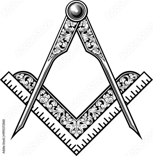Obraz na plátně Compass compasses caliper divider and square tools illustration in a vintage woodcut engraved etching style