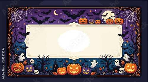 Halloween Night Vector Illustration with Jack O Lanterns Ghosts and Spooky Elements Perfect for Costume Party Decorations and Seasonal Designs
