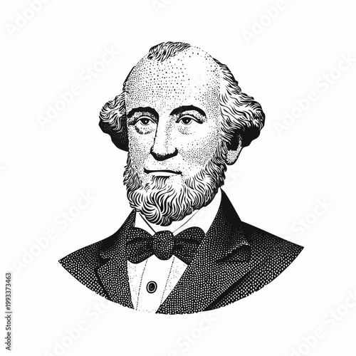 Vintage portrait illustration of a formal gentleman with a beard and bow tie.