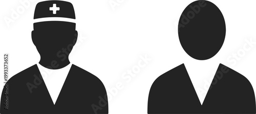 Black silhouettes of doctor and patient on white background