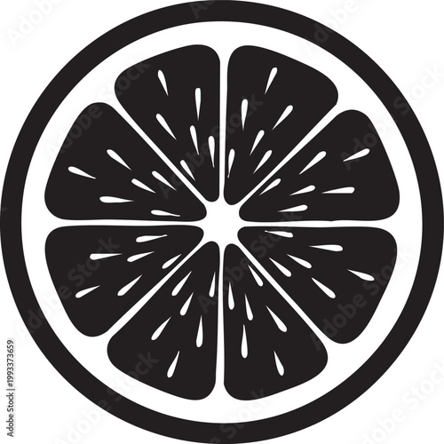 Citrus fruit slice icon, black and white vector, lemon or orange wedge symbol, food and drink illustration