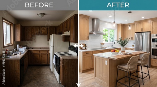 Kitchen Renovation Before and After: Old Dated Room Transformed into Modern, Bright Space