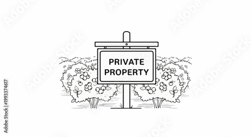 A sign declaring "PRIVATE PROPERTY" stands amidst bushes
