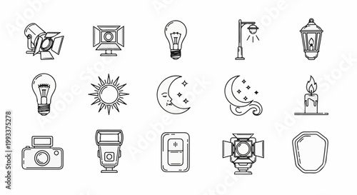 Icons for light, camera, sun, moon, and candle