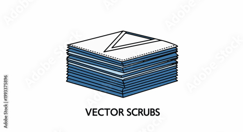 Stack of blue and white folded garments, possibly medical attire