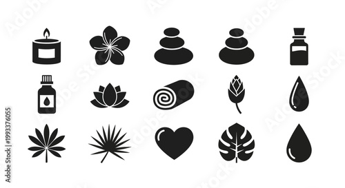 Black icons of spa and wellness.