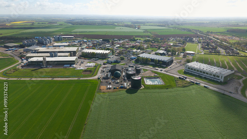 Photos Aerial view of a modern agricultural grain storage facility and rural industrial business park in Lincolnshire, UK