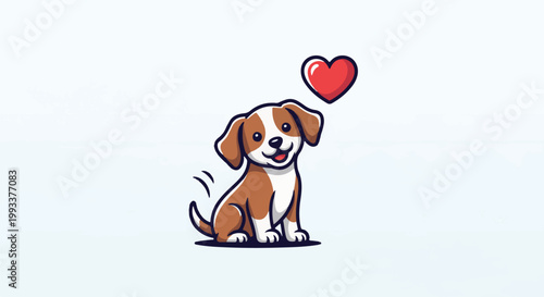 Adorable cartoon dog sitting with a red heart above its head