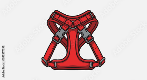 Red pet harness with silver buckles and adjustment straps