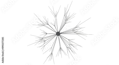 Abstract radial network structure expanding outward from a central point on a white background