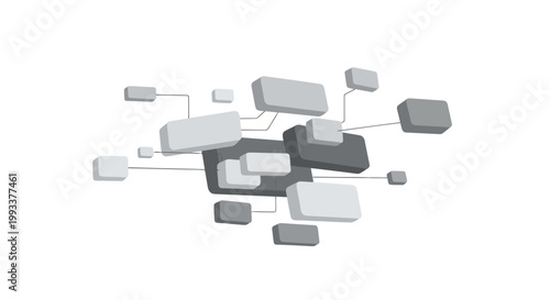 Modern abstract design featuring interconnected geometric shapes representing digital communication, data networking, and a decentralized information structure