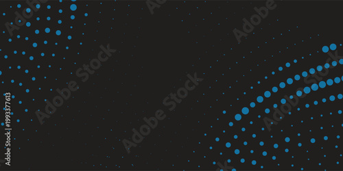 Blue dots are moving in curves on a black background with technology