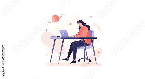 Creative Woman Working on Laptop at Desk in Modern Office