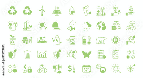 Collection of Environmental and Ecological Icons representing Sustainability and Green Energy Concepts for Eco-Friendly Projects