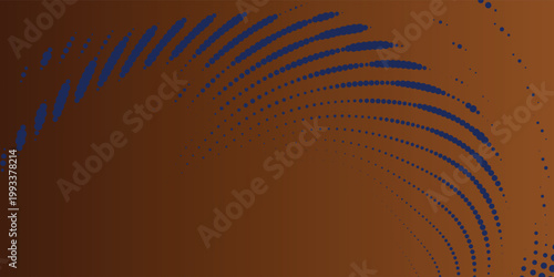 Vibrant blue lines swirl across a warm brown background creating a dynamic design
