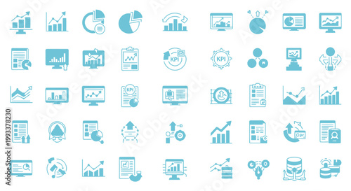 Collection of Business Analytics and Data Visualization Icons, representing growth, strategy, and financial insights for presentations