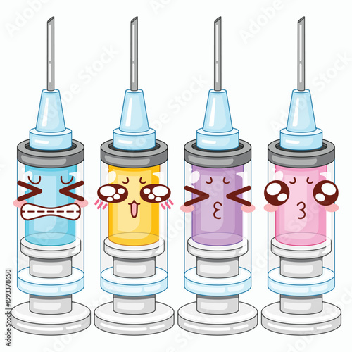 Cute Kawaii Medical Syringe Character Set