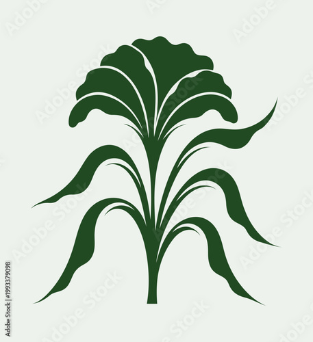 Vector illustration of a green plant with lush leaves and floral stems isolated on white, showcasing natural growth and spring foliage for garden decoration