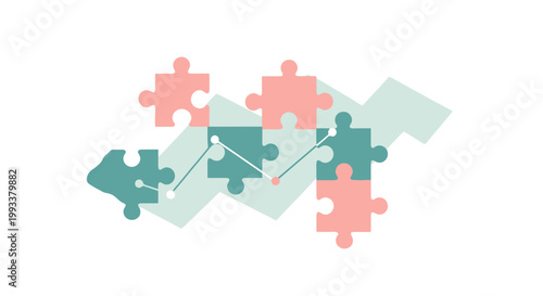 Abstract Puzzle Pieces Connecting and Interlocking