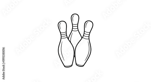 A simple black and white line drawing depicts three bowling pins standing upright in a triangular formation