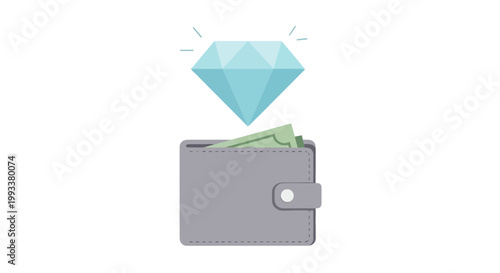 Stylized Wallet with Sparkling Diamond and Cash Inside