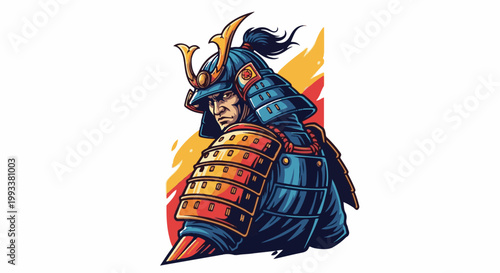 Fierce warrior in traditional armor, looking over shoulder