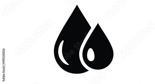 A simple black and white graphic depicts two water droplets one larger and one smaller connected visually