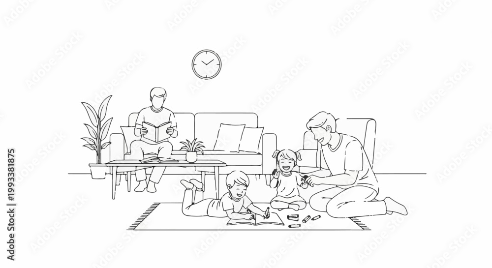 Obraz premium A family enjoys a quiet afternoon together with reading and drawing activities