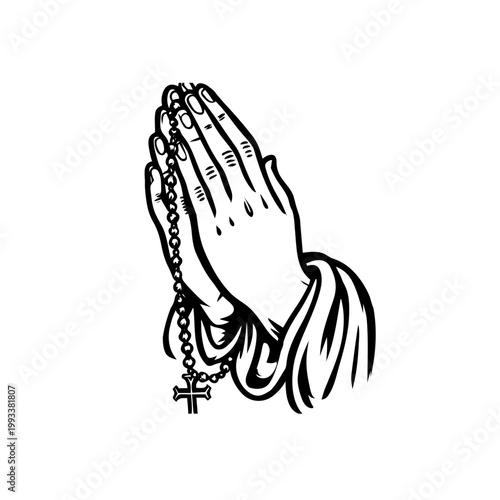 hand  with a rosary cross worshipping