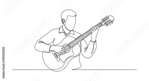 Musician Playing Guitar: Minimalist Line Art of a Man with Acoustic Guitar