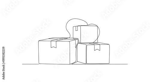 Minimalist Line Art of Stacked Cardboard Boxes, Shipping and Delivery Concept