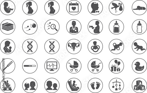 Maternity and Newborn Vector Set, Pregnancy and Baby Care Icons,