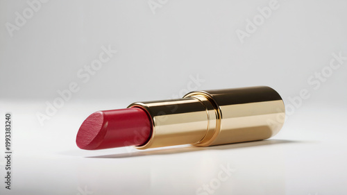 Red lipstick in gold tube isolated on white