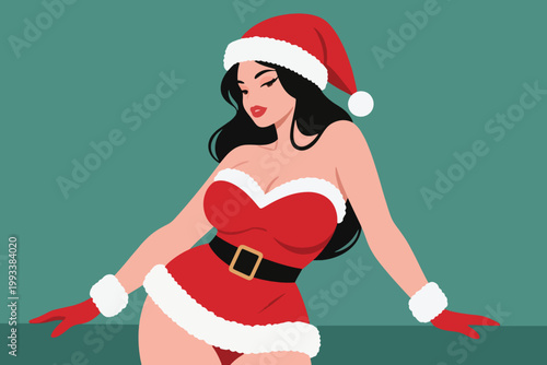 Sexy Woman in Santa Claus Costume Vector Illustration Creative Design Template 