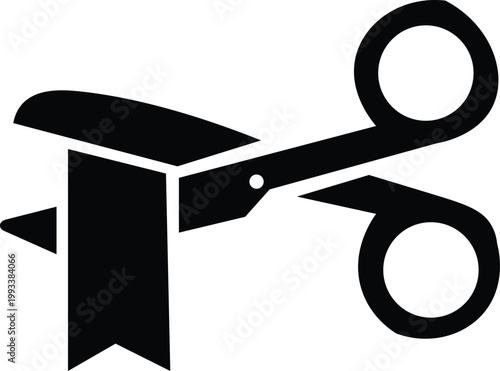 Grand opening scissors cutting ribbon icon, black silhouette ceremonial shears vector, inauguration event symbol for business launch and celebration