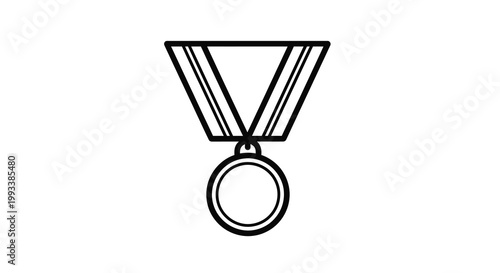 A simple black and white line drawing depicts a military or achievement medal with a ribbon high quality