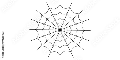 Vector outline illustration of a simple fancy Halloween spider web, isolated object on the white background, clipart useful for halloween party decoration, hand drawn image, cartoon spooky character