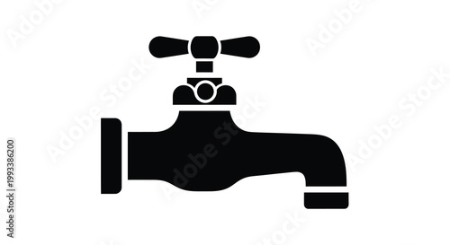 A stark black silhouette depicts a simple water faucet showcasing its handle and spout design high quality professional