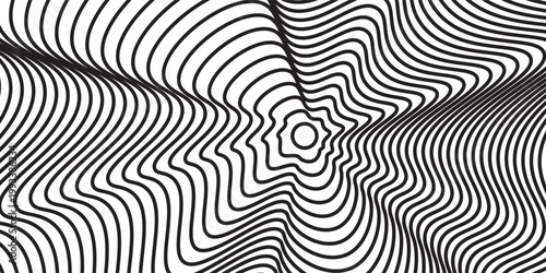 Latar Belakang Pola Lingkaran Konsentris Hitam dan Putih dengan Efek Ilusi Optik Hipnotik