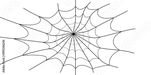 Vector outline illustration of a simple fancy Halloween spider web, isolated object on the white background, clipart useful for halloween party decoration, hand drawn image, cartoon spooky character