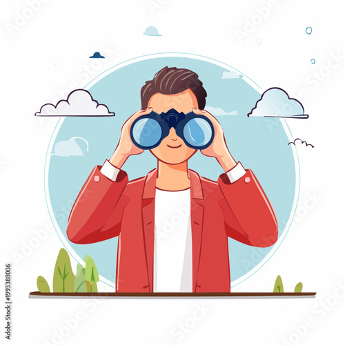 Man looking through binoculars, searching for future opportunities