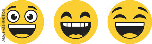 Three yellow emoticons expressing joyful laughter a digital illustration of happiness and positive emotion