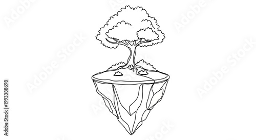 Tree on floating island landscape scene.