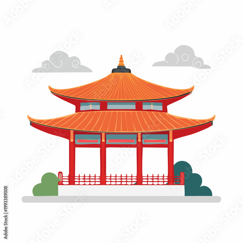 Traditional Asian Pagoda Building Illustration