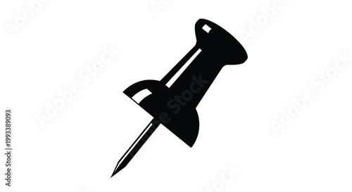 A stark black silhouette depicts a common pushpin showcasing its head and pointed metal pin high quality professional