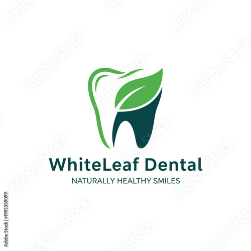 Dental logo with green leaf design.