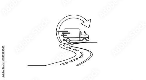 Truck on a Winding Road Illustration.