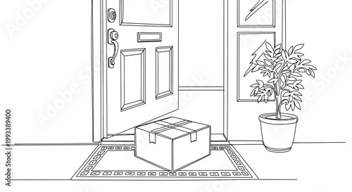 Cardboard box package delivered to front door.