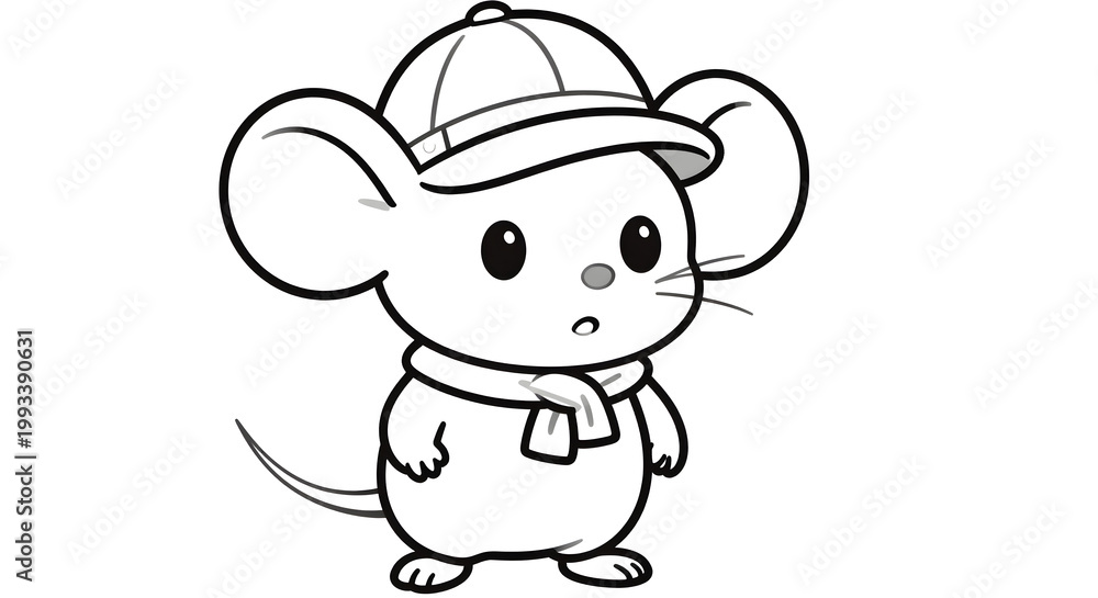 Naklejka premium A cartoon mouse with a baseball cap on