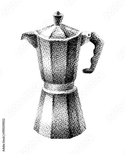Vintage Italian coffeemaker. Coffee pot, Italian moka halftone icon. Coffee maker for espresso moka mocha. Kitchen coffeepot, grain 3d gradient illustration. Halftone cafetiere coffeemaker sketch png